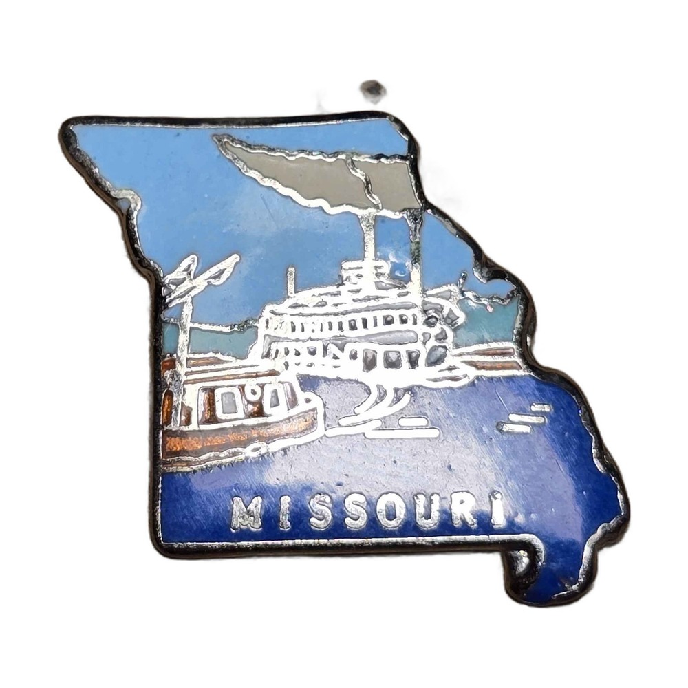 Vintage MAFCO Missouri Map Steamboat Travel Souvenir Lapel Vest Hat Pin I19